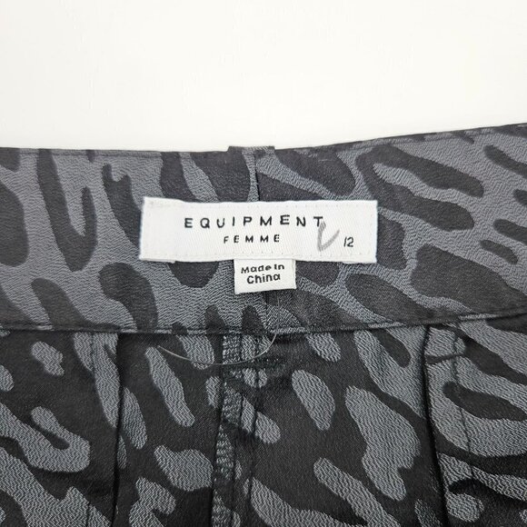 Equipment Animal Print Flare Pants In Black Women's 12 Silk Relaxed Boho Party - Picture 5 of 9
